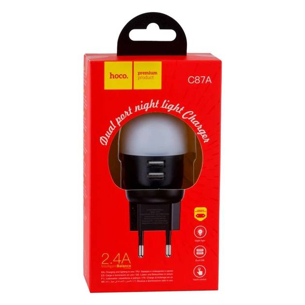 МЗП-USB HOCO C87A 2.4A 2Usb (LED) (2in1) - Image 3
