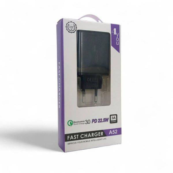 МЗП 2Port 4you A52 22.5w Usb+Usb-C PD+кабель Type-C Black - Image 2