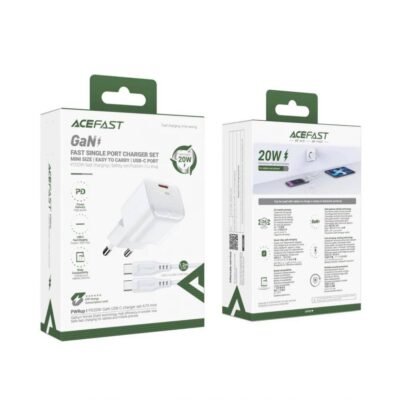 МЗП 1Port Acefast A73 mini USB-C GaN PD 20W Type-C to Type-C White