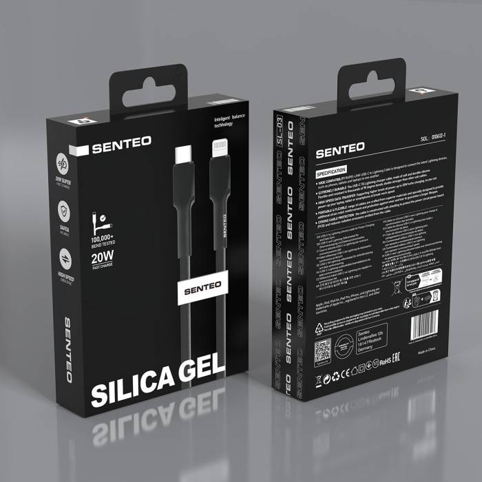 Кабель Senteo SL-03 20W Silica Gel Type-C to Lightning 1m Black