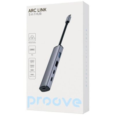 HUB Proove Arc Link 5in1 USB3.0 100W Type-C (срібний)